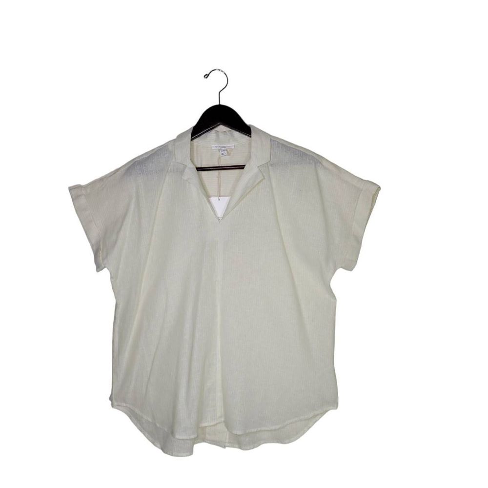Beachlunchlounge Women's Short Dolman Sleeves Linen Blend Relaxed  Top Size L